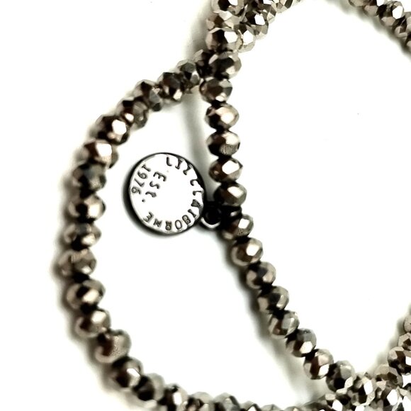 Liz Claiborne Silver Tone Double Strand Stretch Bracelet with Pave Crystal Bead - Picture 4 of 11